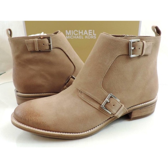 Michael Kors Adams Monk Strap Bootie Suede Beige Dark Khaki Size 10 - Picture 3 of 7
